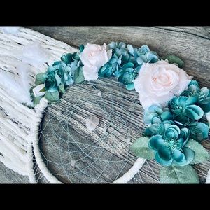 Rose quartz and teal crescent dreamcatcher